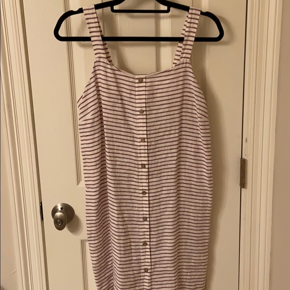 Maroon and White Striped Linen Midi Dress